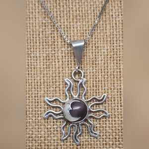 SXI Sterling Sun And Moon Pendant And Chain Italy